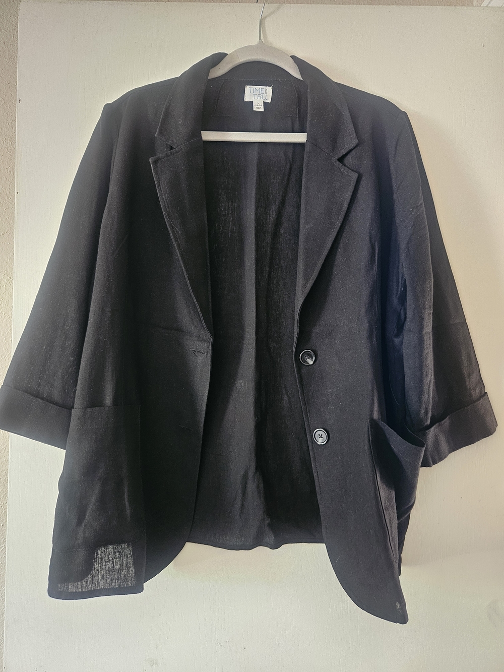 Time and Tru Black Relaxed Linen-Blend Blazer